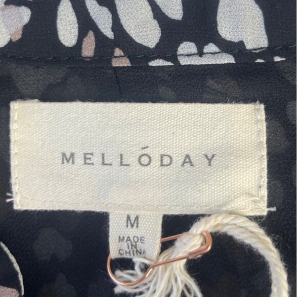 Melloday Floral Print Dress Medium Black White New Lined Short - Picture 7 of 10